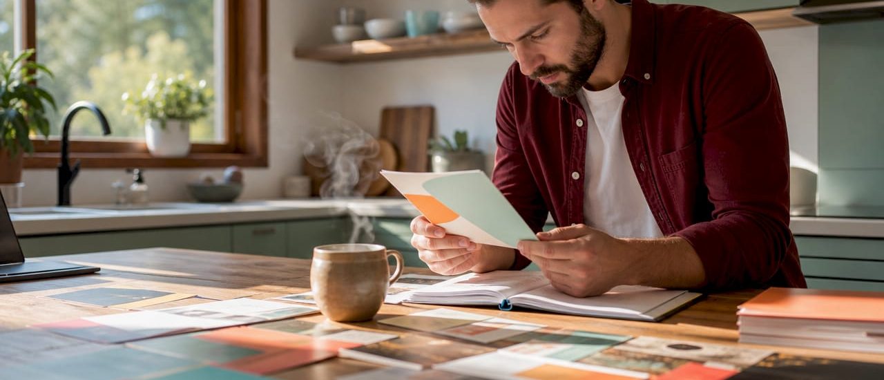 Person reviewing direct mail marketing samples