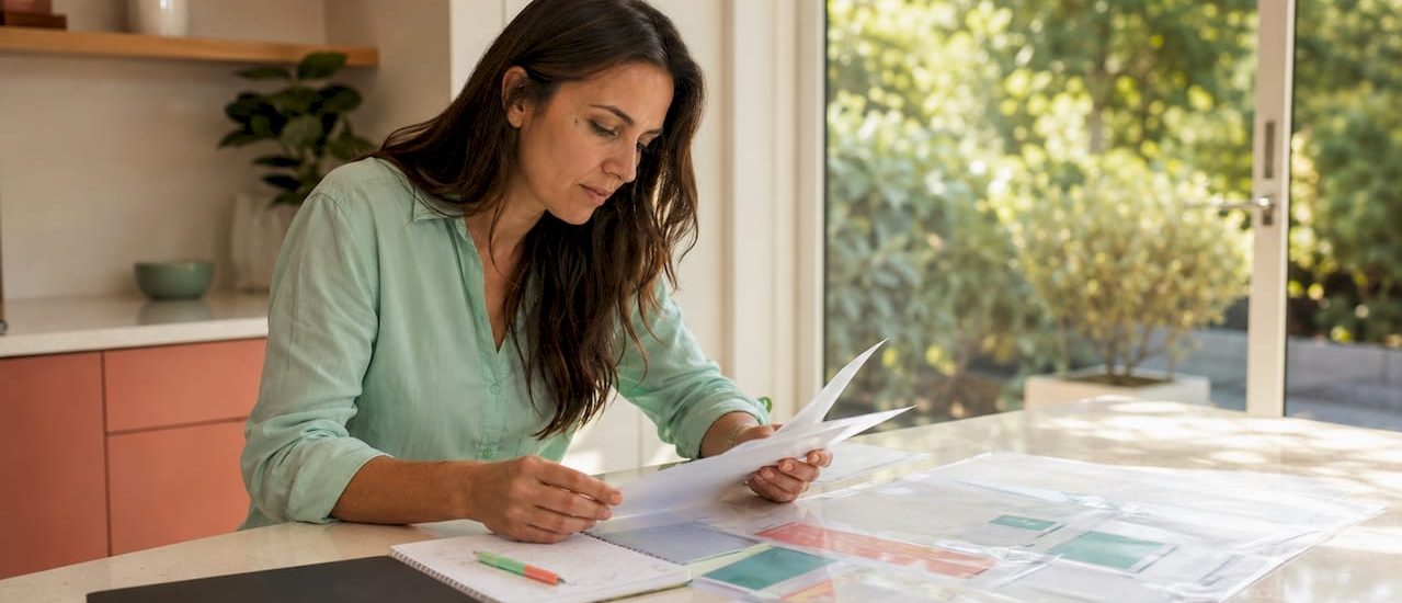 Marketing specialist reviewing direct mail packaging samples
