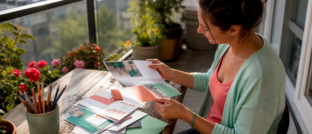 Person opening direct marketing mail at desk