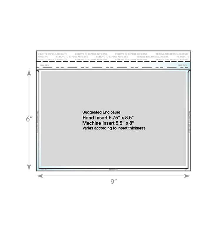 a 6 x 9 booklet envelope displaying dimensions