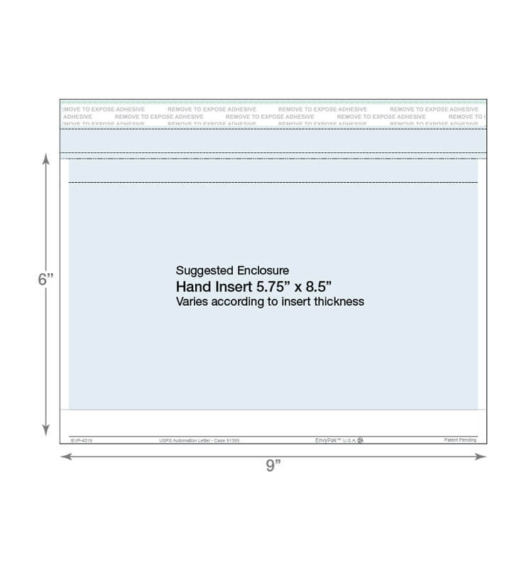 6" x 9"- (white frame)<br>ALR - Clear Booklet Envelopes 2 6 x 9 Clear booklet envelope showing dimensions