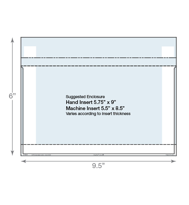 automation letter clear booklet envelope showing dimensions